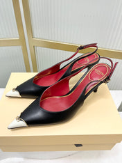 VALENTINO 26S SLINGBACK PUMPS 45 MM IN BLACK MIX WHITE CALFSKIN