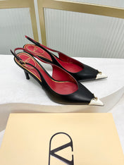 VALENTINO 26S SLINGBACK PUMPS 45 MM IN BLACK MIX WHITE CALFSKIN