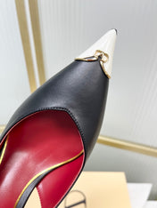 VALENTINO 26S SLINGBACK PUMPS 45 MM IN BLACK MIX WHITE CALFSKIN