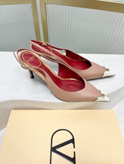 VALENTINO 26S SLINGBACK PUMPS 45 MM IN NUDE MIX WHITE CALFSKIN