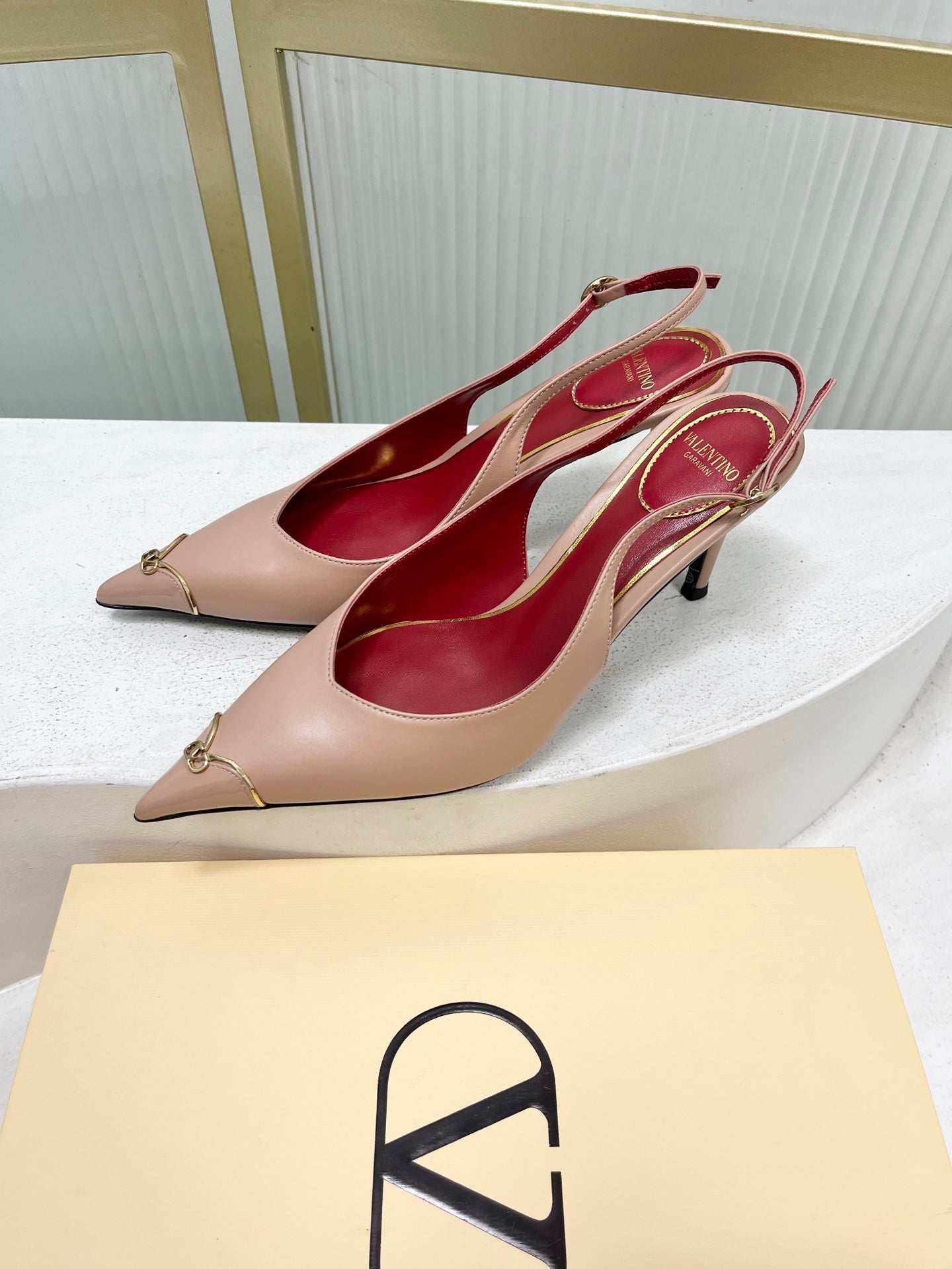 VALENTINO 26S SLINGBACK PUMPS 45 MM IN NUDE CALFSKIN