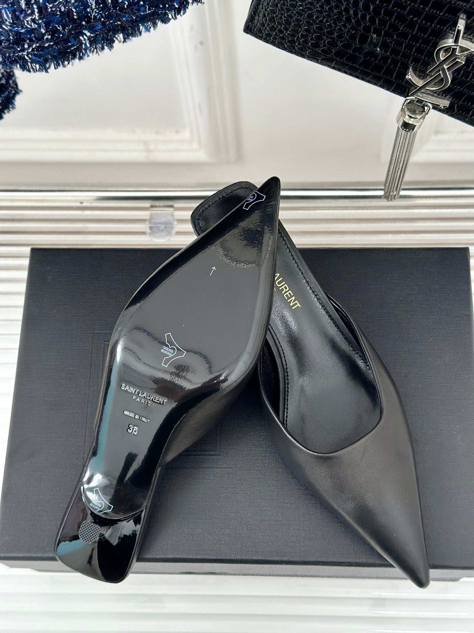 SL BARBARA MULES 55 BLACK CALFSKIN