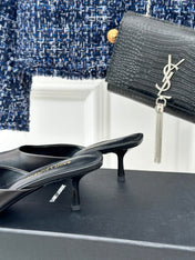 SL BARBARA MULES 55 BLACK CALFSKIN