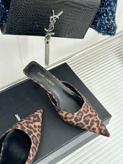 SL BARBARA MULES 55 LEOPARD MOTIF SATIN