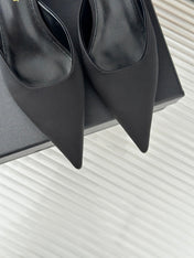 SL BARBARA MULES 55 BLACK SATIN CREPE