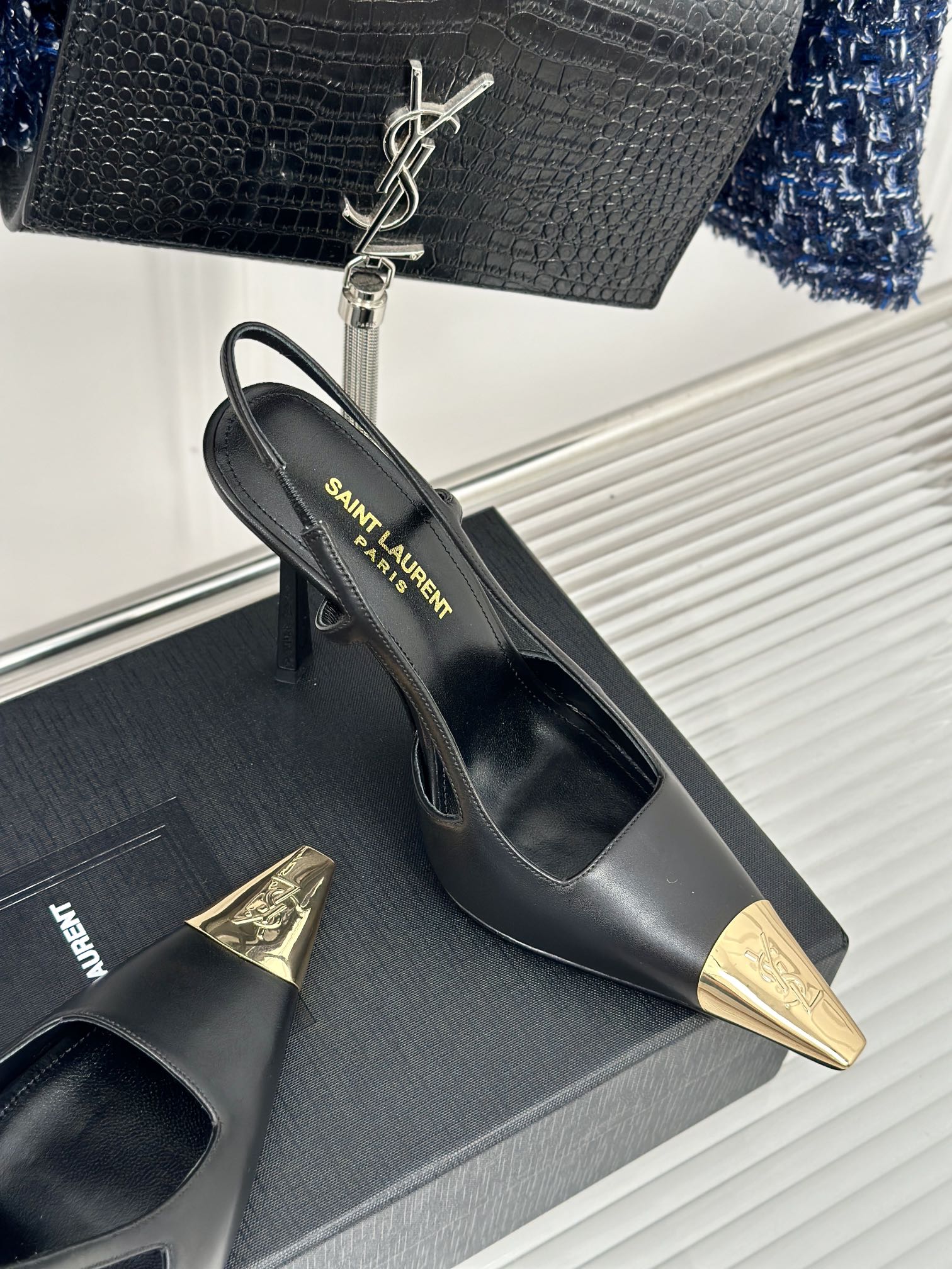 SL JEANNE SLINGBACK PUMPS BLACK CALFSKIN