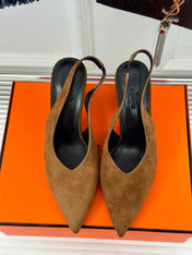 HIGH HEEL 75 MM POINTED- TOE SANDAL IN CIDER BROWN SUEDE