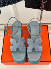 HM 25S JAM 30 HIGH-HEEL SANDAL IN STEEL BLUE GRAY SUEDE