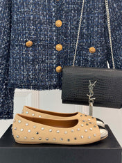STUD-EMBELLISHED BALLET FLATS IN SEPIA TAN CALFSKIN