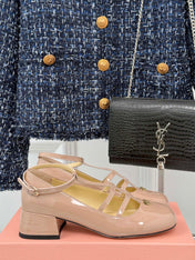 BALLET PUMPS WITH STRAP IN BEIGE GLOSSY LAMBSKIN