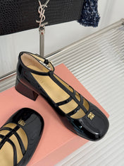 BALLET PUMPS WITH STRAP IN BLACK GLOSSY LAMBSKIN