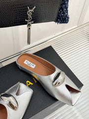 ALAIA FLAT MULE IN SILVER LAMBSKIN WITH SILVER HARDWARE