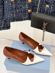 KITTEN HEEL PUMPS IN WHITE MIX BROWN CALFSKIN