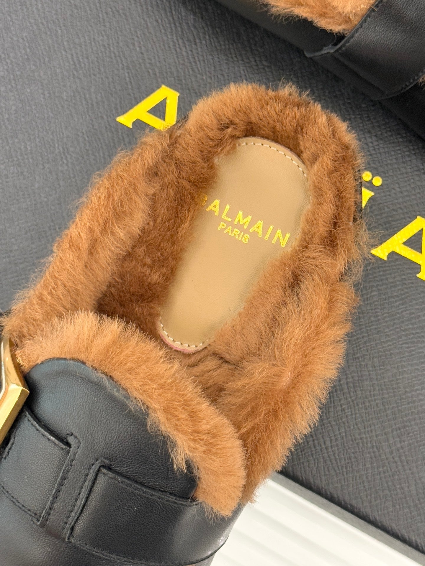 BALMAIN 26S ANTHEM MULES IN BLACK CALFSKIN