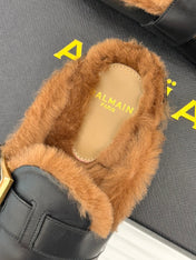 BALMAIN 26S ANTHEM MULES IN BLACK CALFSKIN