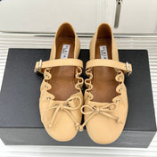 ALAIA 26S MARY JANE FLATS IN LIGHT YELLOW BEIGE LAMBSKIN WITH BOW