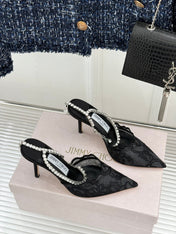 JIMMY CHOO 26S EMBELLISHED HIGH-HEEL SANDALS 85 MM IN BLACK LACE