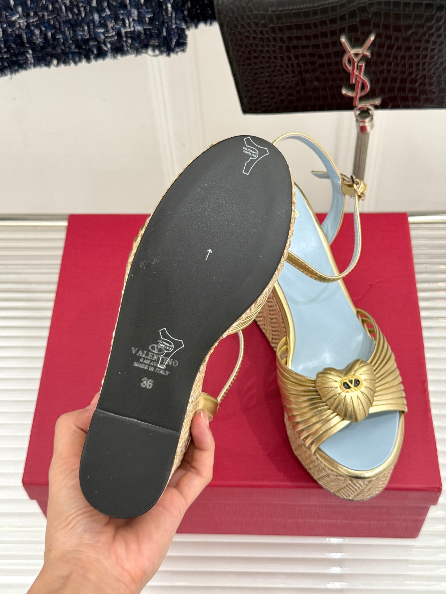 VALENTINO 26S ESPADRILLE WEDGE SANDALS 120 MM IN GOLD CALFSKIN