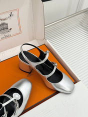 HM 26S SLINGBACK HIGH HEELS IN SILVER CALFSKIN