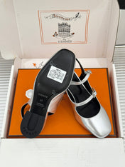 HM 26S SLINGBACK HIGH HEELS IN SILVER CALFSKIN