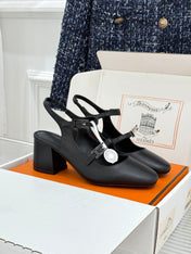 HM 26S SLINGBACK HIGH HEELS IN BLACK CALFSKIN