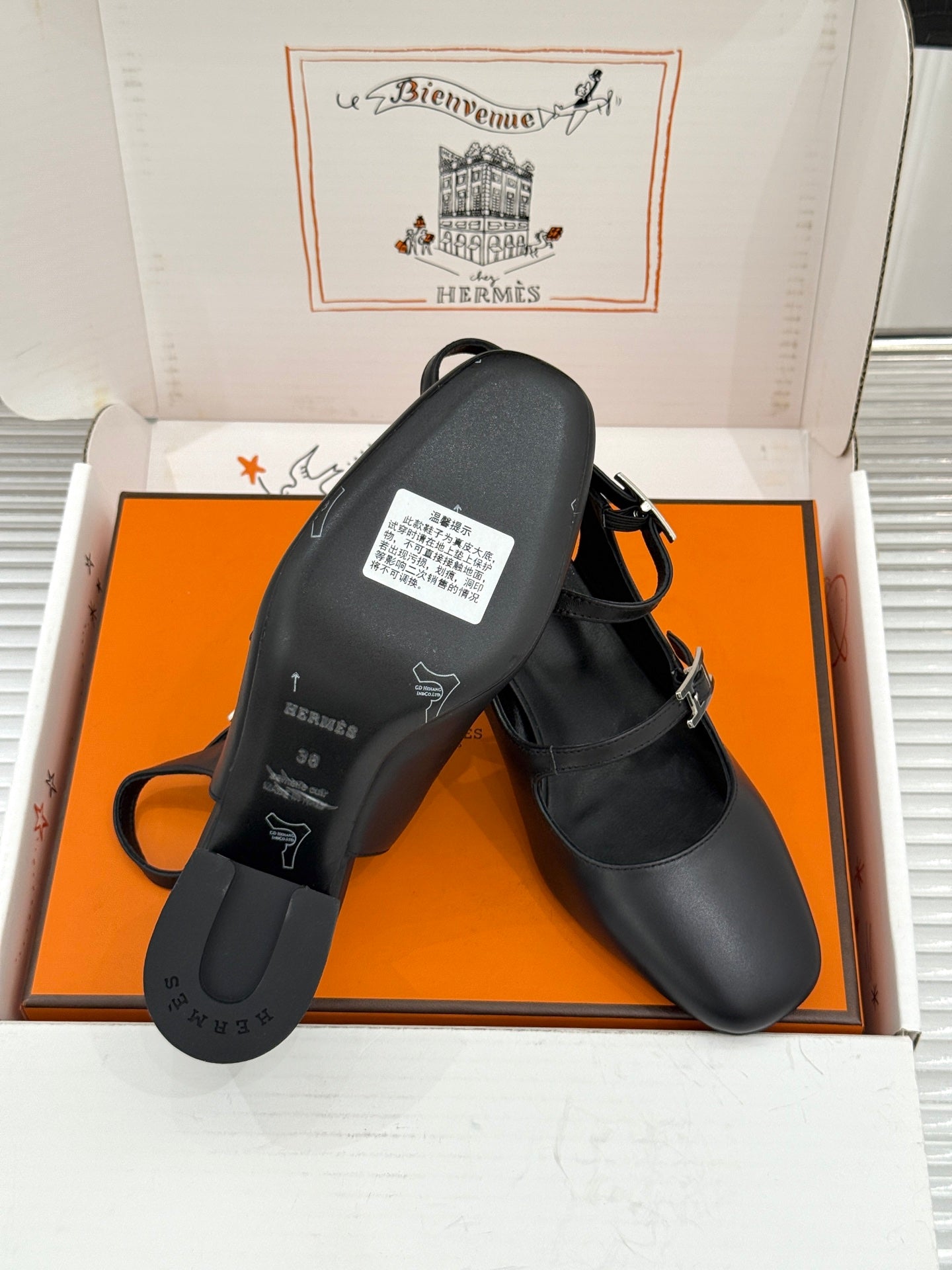 HM 26S SLINGBACK HIGH HEELS IN BLACK CALFSKIN