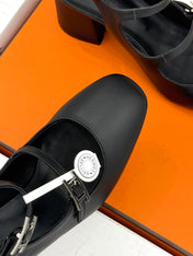 HM 26S SLINGBACK HIGH HEELS IN BLACK CALFSKIN