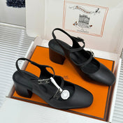 HM 26S SLINGBACK HIGH HEELS IN BLACK CALFSKIN
