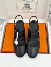HM 26S SLINGBACK HIGH HEELS IN BLACK CALFSKIN