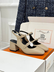 HM 26S SLINGBACK HIGH HEELS IN BEIGE CALFSKIN