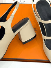 HM 26S SLINGBACK HIGH HEELS IN BEIGE CALFSKIN
