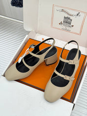 HM 26S SLINGBACK HIGH HEELS IN BEIGE CALFSKIN