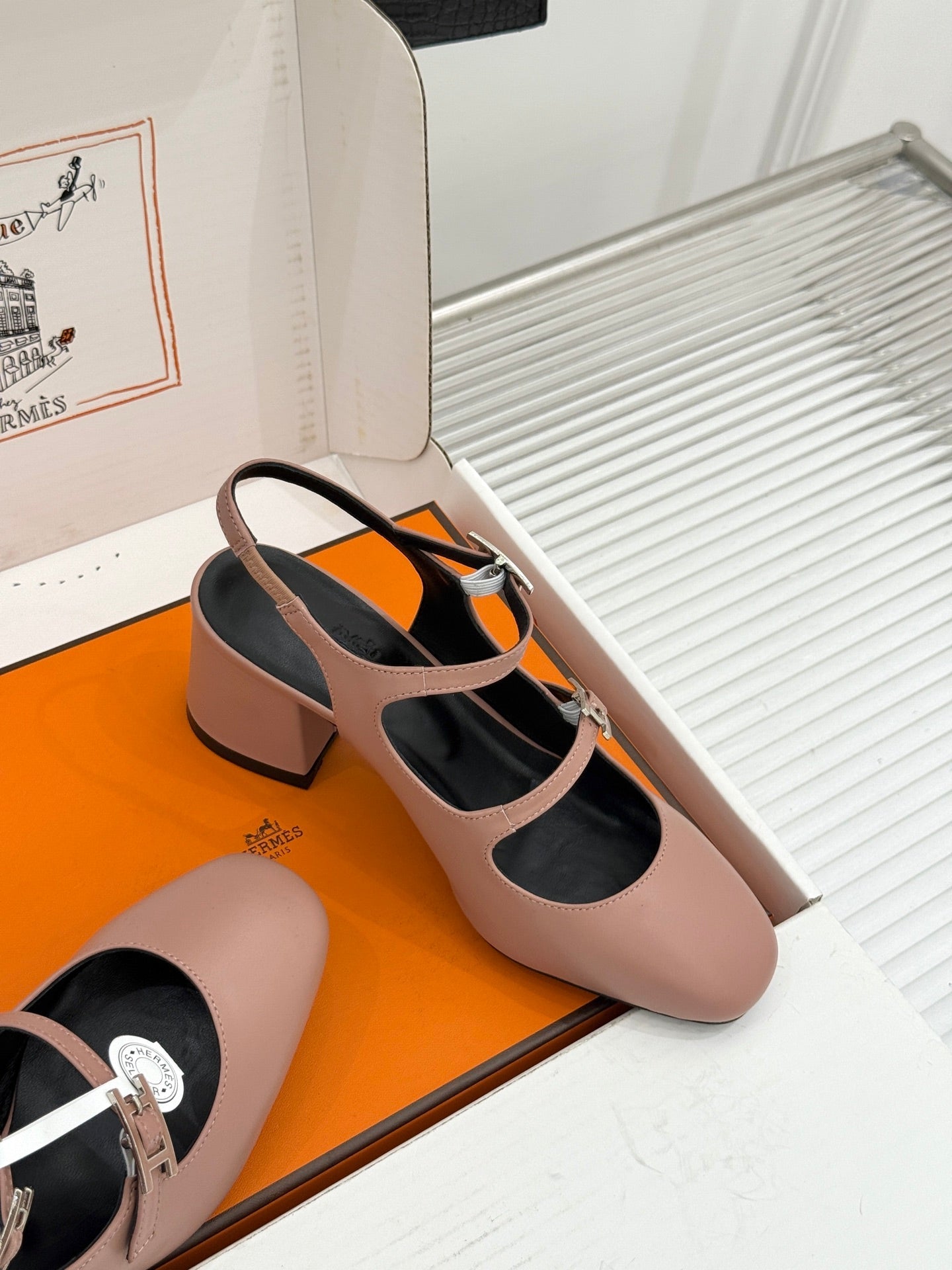 HM 26S SLINGBACK HIGH HEELS IN DARK NUDE CALFSKIN