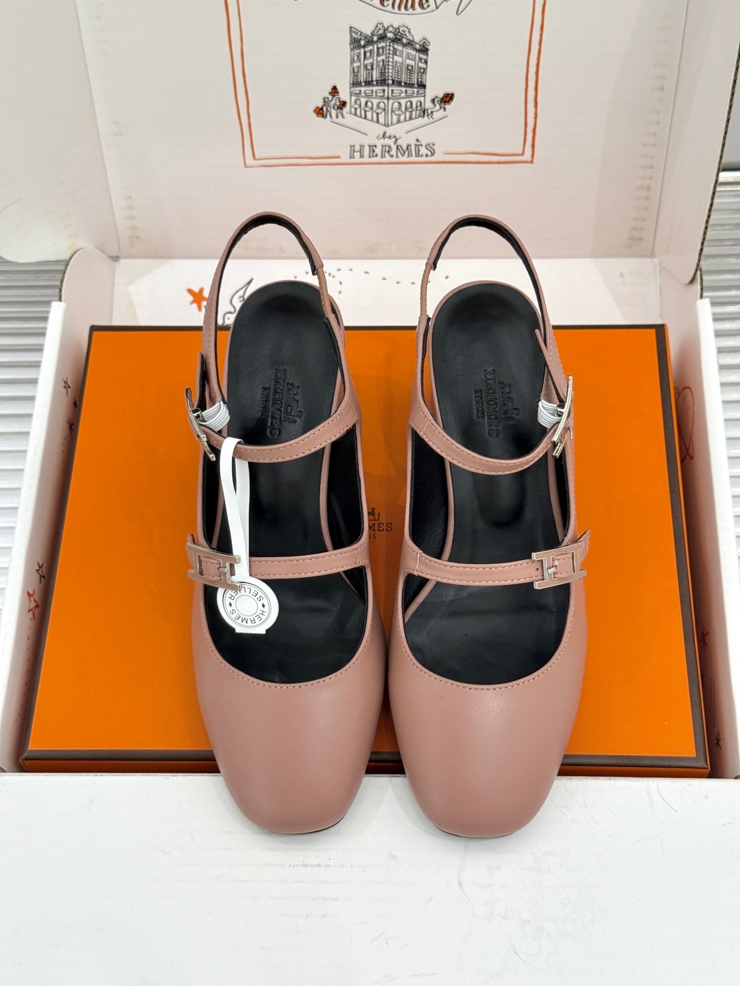 HM 26S SLINGBACK HIGH HEELS IN DARK NUDE CALFSKIN