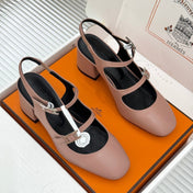 HM 26S SLINGBACK HIGH HEELS IN DARK NUDE CALFSKIN