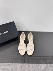 BLOCK HEEL SANDALS WHITE SHEEPSKIN