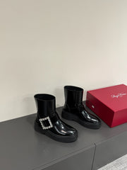VIV' RANGERS CHELSEA ANKLE BOOTS IN BLACK CALFSKIN WITH SILVER CRYSTAL BUCKLE