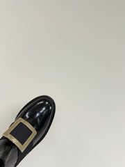 VIV' RANGERS CHELSEA BOOTIES IN BLACK CALFSKIN GOLD BUCKLE