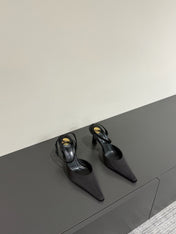 AIMÉE SLINGBACK PUMPS IN BLACK SATIN