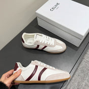JOGGER LOW LACE-UP SNEAKER IN CALFSKIN & SUEDE WHITE/BEIGE/RED