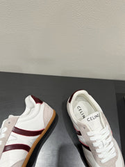 JOGGER LOW LACE-UP SNEAKER IN CALFSKIN & SUEDE WHITE/BEIGE/RED