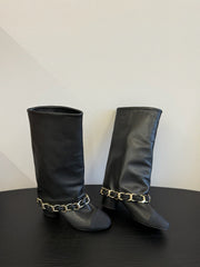 CC BOOTS IN BLACK CALFSKIN WITH CHAIN