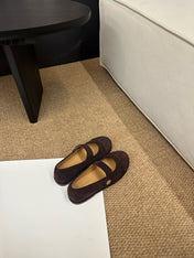 CHANEL 26S MARY JANE FLATS IN DARK BROWN SUEDE CC LOGO