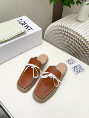 LOEWE 26S FLAT MULES IN BROWN CALFSKIN AND SUEDE