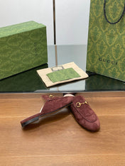 HORSEBIT MULE IN UMBER BROWN SUEDE WITH GOLD HARDWARE