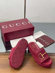 HIGH 5.5 CM WEDGE SANDALS IN RED CALFSKIN AND FABRIC
