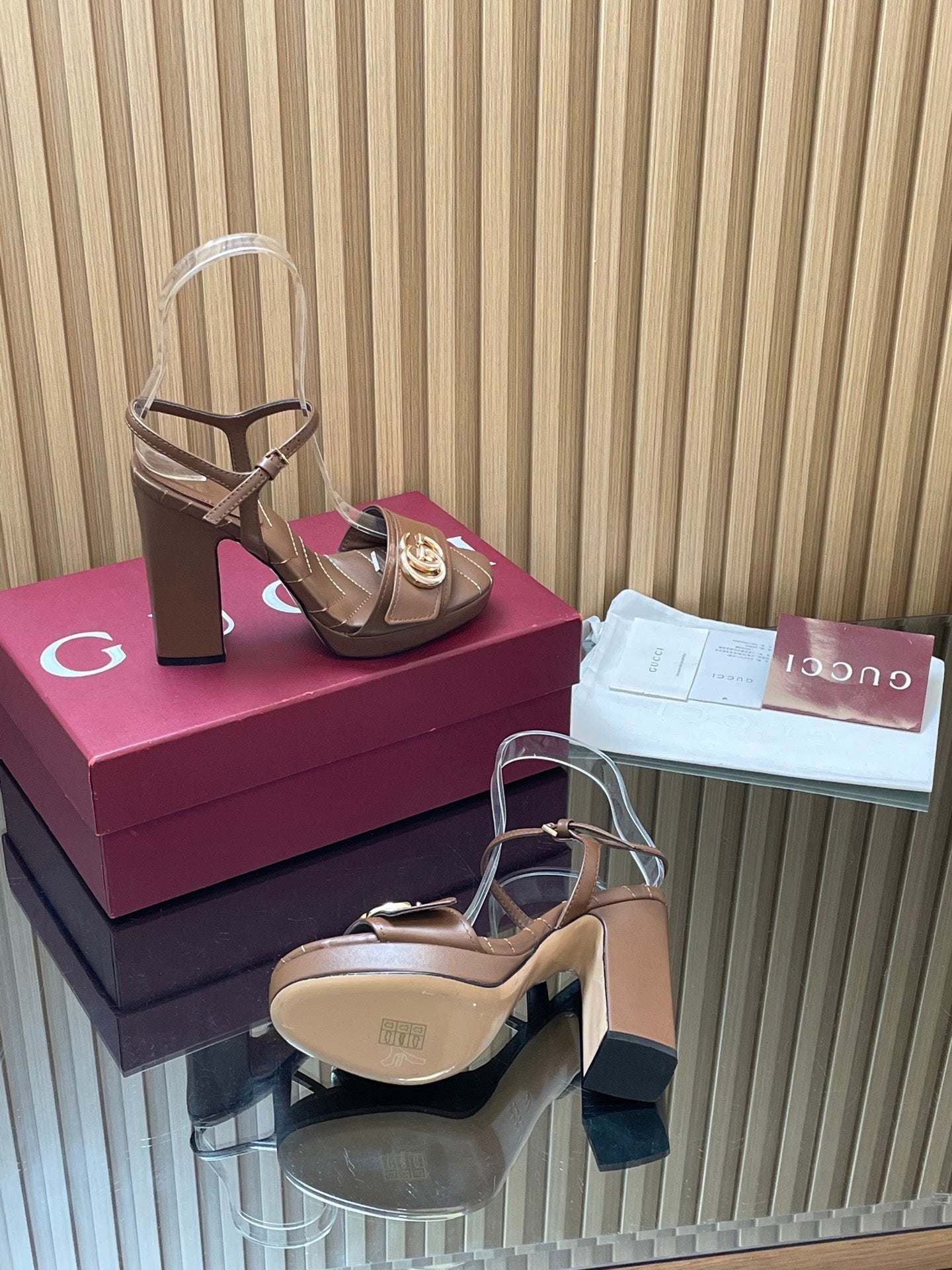 GUCCI 26S HIGH-HEEL SANDALS 125 MM IN DARK BROWN LAMBSKIN
