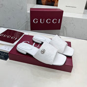 GG CASUAL SLIPPERS IN WHITE CALFSKIN LOGO EMBOSSING