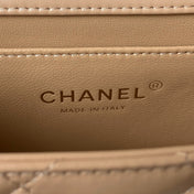 CHANEL 25S MINI FLAP BAG 19 IN TAN BROWN CALFSKIN GOLD HARDWARE