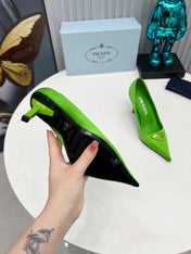 HIGH-HEEL PUMPS IN THYME GREEN SATIN